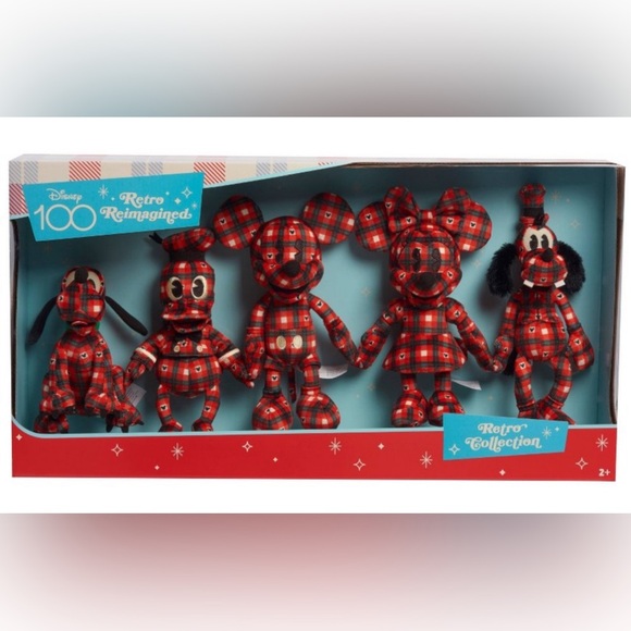 Disney100 Years of Wonder Retro Reimagined Plaid Fleece Plush Collector Set 5pk - Picture 1 of 11